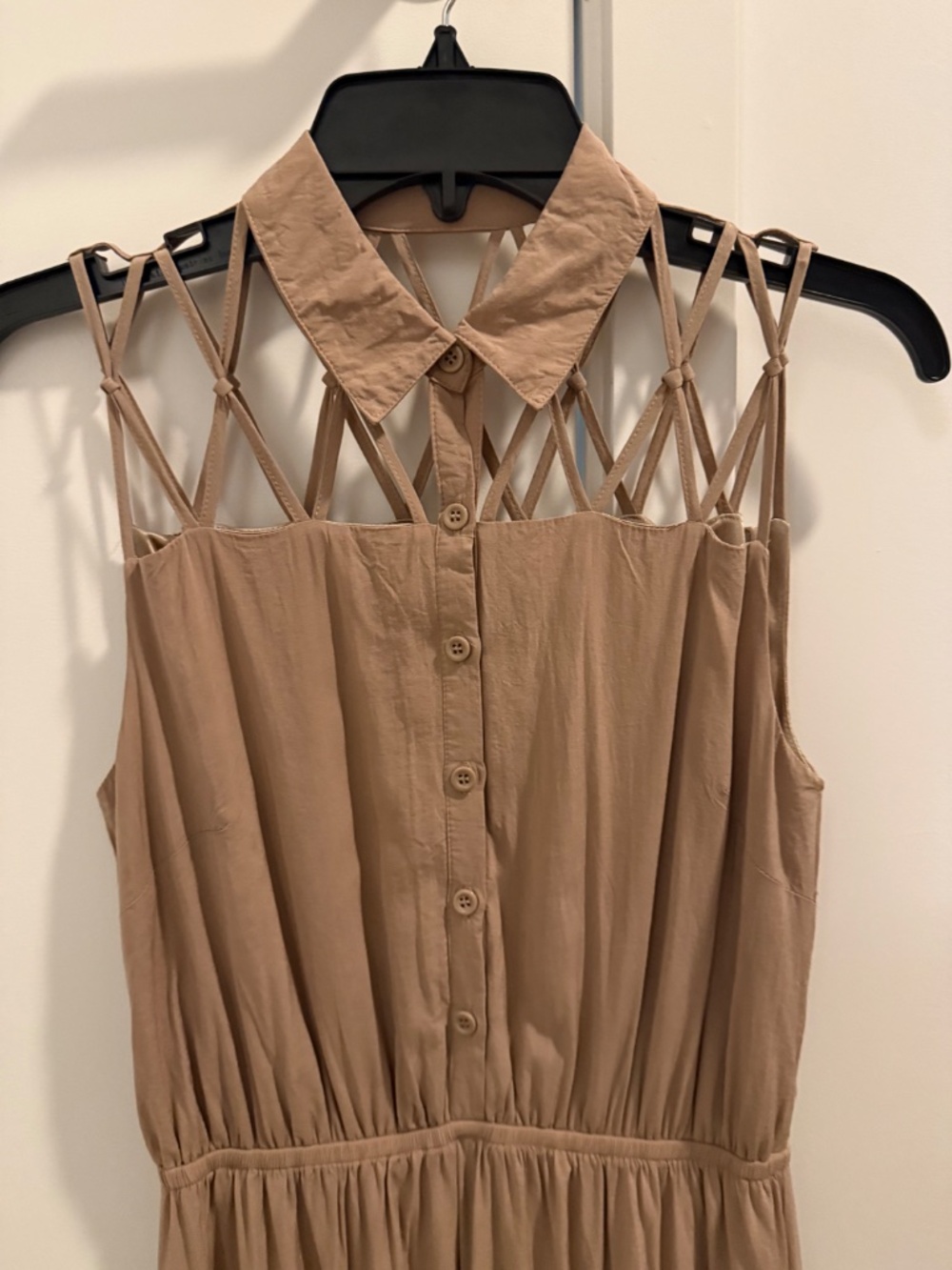 Forever 21 XXI Taupe Cutout Collar Dress Rayon Fit & Flare Size S